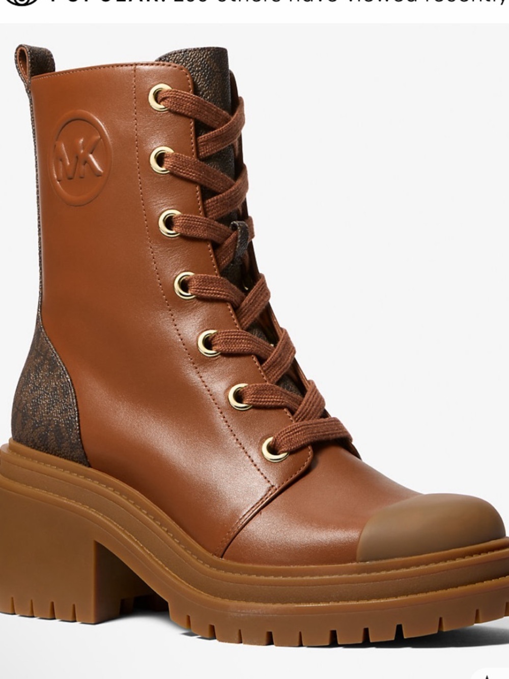 Michael Kors Hanley Leather and Signature Logo Trim Boot Size 7.5 NIB